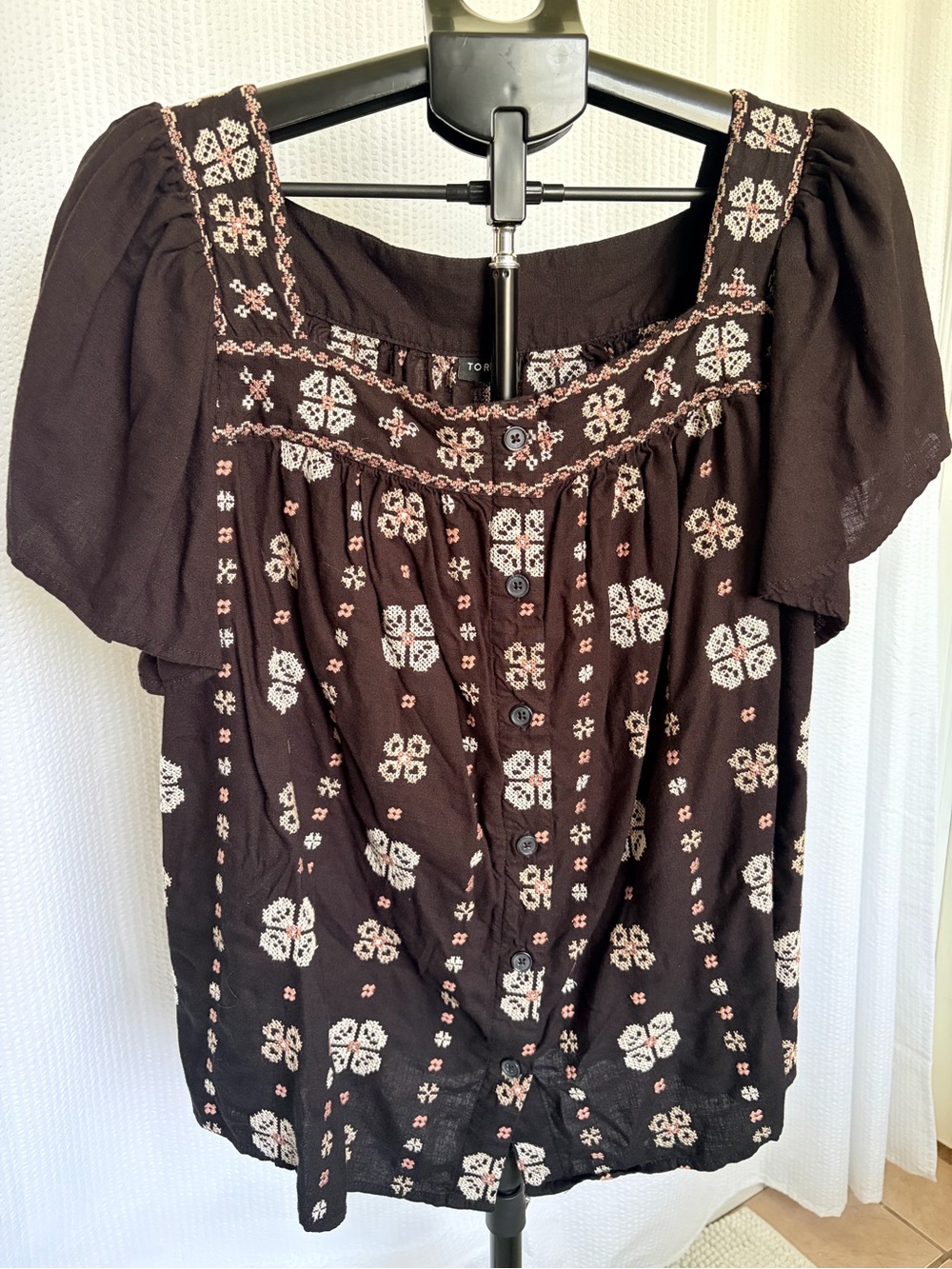 torrid Black Embroidered Boho Square-Neck Blouse